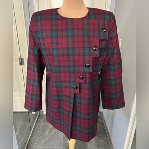 Vintage Maxim’s de Paris Red & Green Plaid Dress Coat